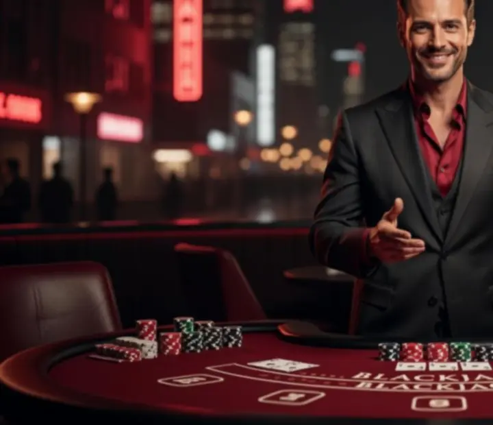 Profesjonalny krupier prowadzący rozgrywkę Blackjack podczas eventu