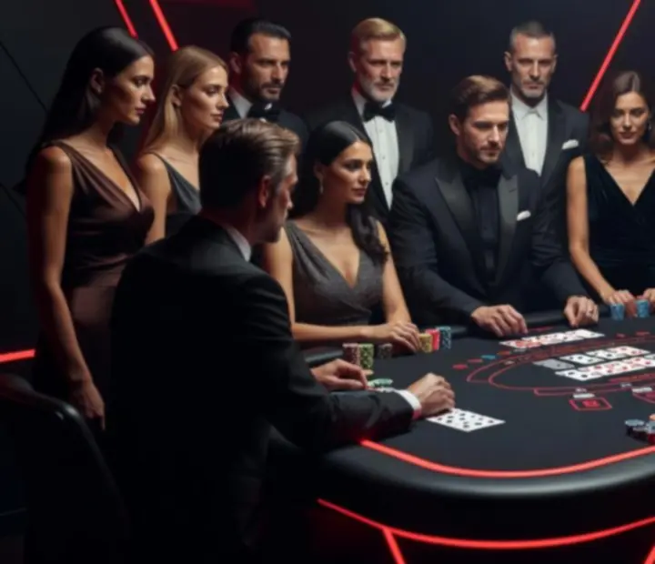 Stół do Blackjacka na ciemnym evencie z czerwonym oświetleniem