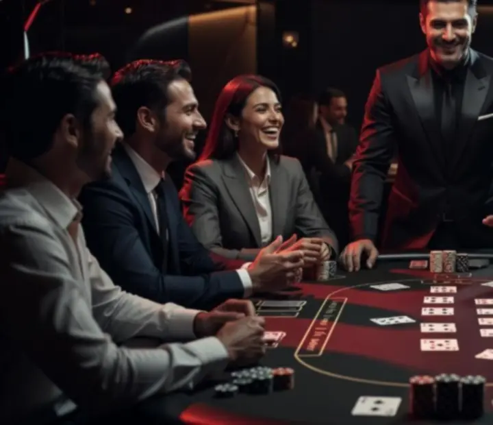 Goście przy stołach pokerowych podczas eventu