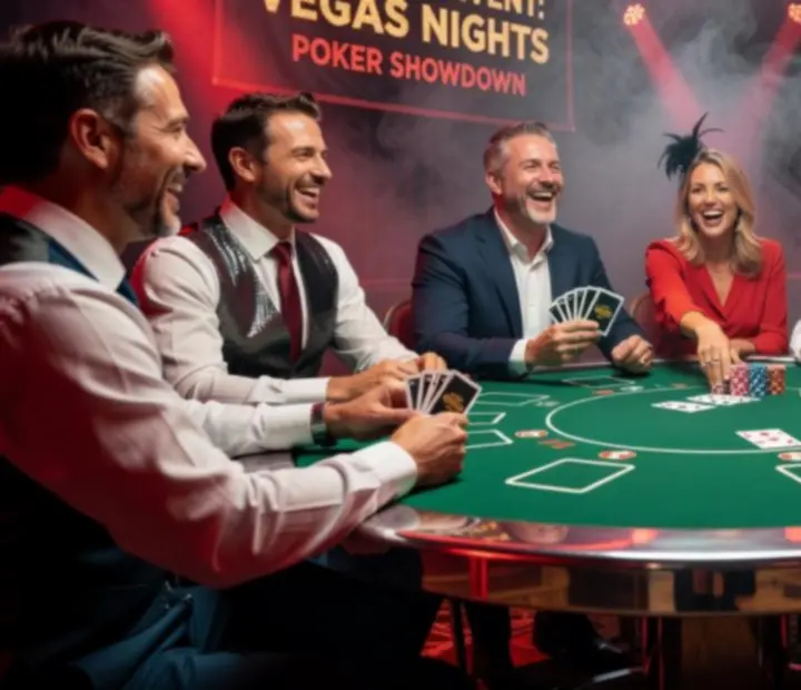 Goście przy stołach pokerowych w neonowej atmosferze
